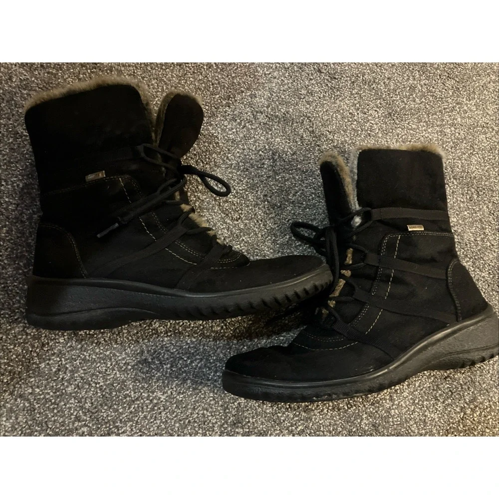 Ara Women's Boots‎ Magaly Gore-Tex Faux Fur Waterproof Lace-Up US Sz 7.5 Black
